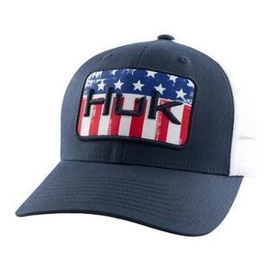 NEW HUK Fishing Hat American Flag Logo USA Patriotic Anti-Glare SnapBack Red Whi